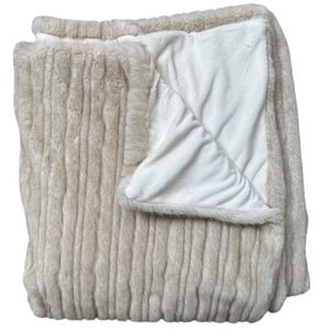 West Elm Faux Fur Textured Channel Throw Blanket Cream Ivory 47x60 SAMPLE